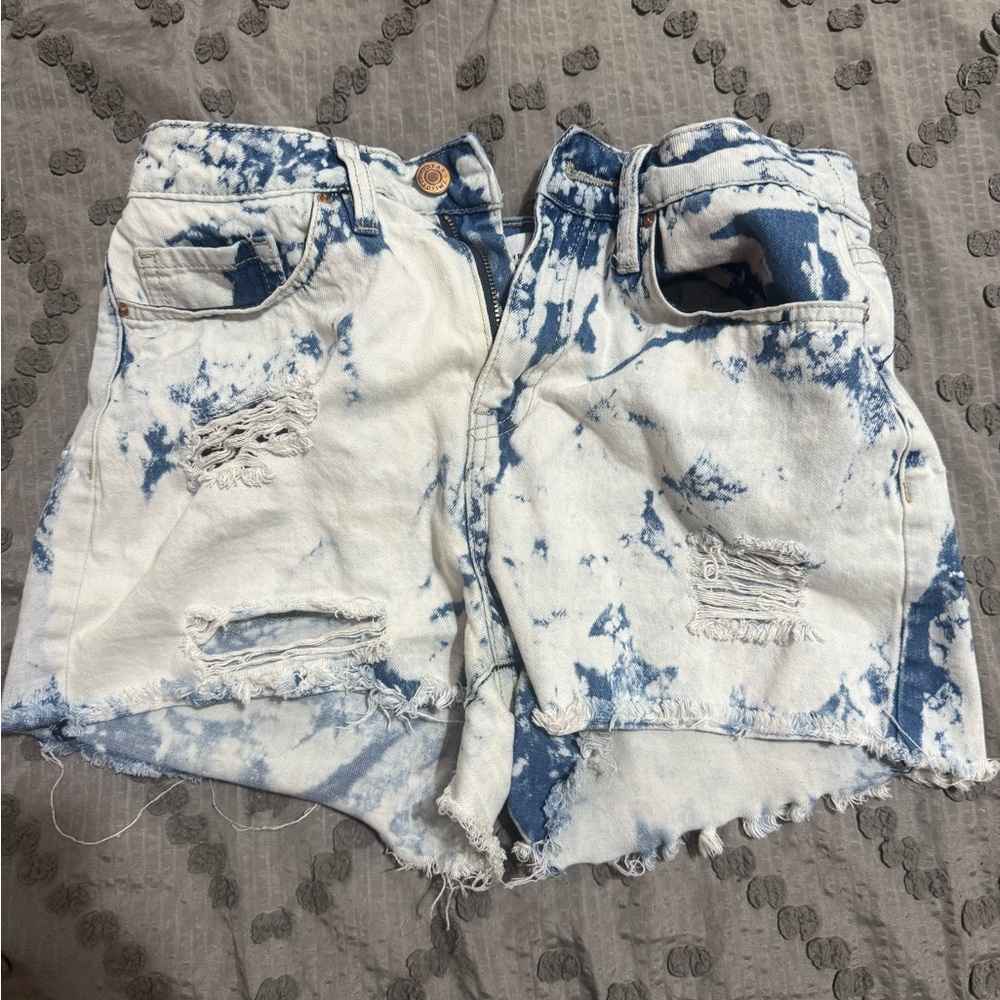 Blue and White Tie-Dye Distressed Women Shorts